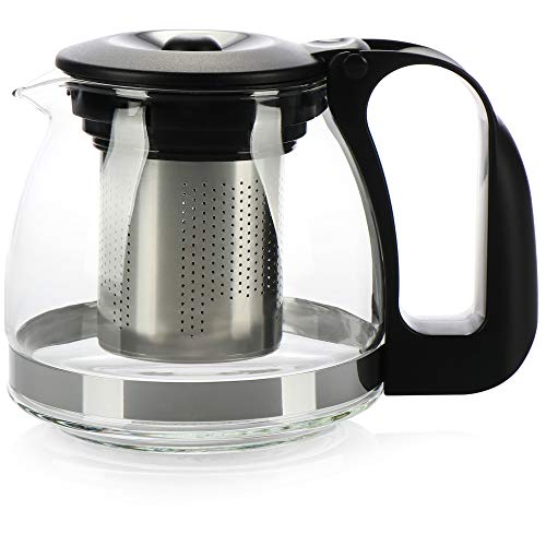 COM-FOUR® Tetera de vidrio 700 ml, jarra de vidrio resistente al calor con colador de té de acero inoxidable, boquilla antigoteo, jarra apta para teteras (01 piezas - diseño de 0,7 litros 2) COM-FOUR® Tetera de vidrio 700 ml, jarra de vidrio resistente al calor con colador de té de acero inoxidable, boquilla antigoteo, jarra apta para teteras (01 piezas - diseño de 0,7 litros 2)