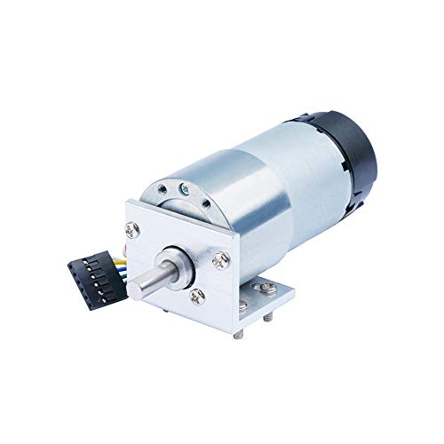 CQRobot 210:1 Metal Gearmotor 37Dx72.5L mm 12V with 64 CPR Encoder. with Mounting Bracket, 52 RPM/72 kg.cm (723 oz.in), D-Shaped Gearbox Output Shaft is 16 mm Long and 6 mm in Diameter.