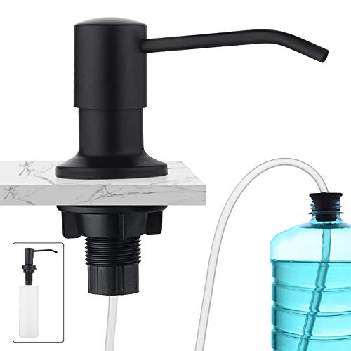CREA Dispensador de jabón de cocina de acero inoxidable, dispensador de jabón integrado, dispensador de jabón montado en el fregadero, gran capacidad, dispensador de loción para platos, negro CREA Dispensador de jabón de cocina de acero inoxidable, dispensador de jabón integrado, dispensador de jabón montado en el fregadero, gran capacidad, dispensador de loción para platos, negro