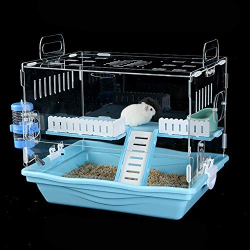CSDY-Jaula De Plástico para Hámsteres Y Ratoncillos Mini Duna Hamster De Dos Pisos, Rejilla De Ventilación Y Accesorios, Techo Transparente, 37 X 28 X 33 Cm,B