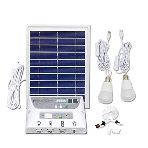 Damai Kit De Iluminación De Energía Solar con 2 Bombillas USB para Uso En Interiores Y Al Aire Libre 5000Mah Batería para Cargar Móviles Y para Luces De Emergencia