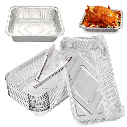 DBAILY Bandejas de Papel Aluminio para Hornear Una Vez 20pcs Bandejas de Aluminio Desechables + 1pcs Pinzas de Cocina Se Puede Utilizar para Barbacoa en la Cocina Hornear congelar etc.