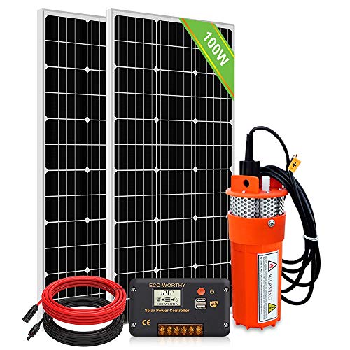 DCHOUSE 2pcs 100W Panel Solar de Policristalino con 24V Sumergible Bomba de Pozo & Kit de Montaje para Fuente de Agua
