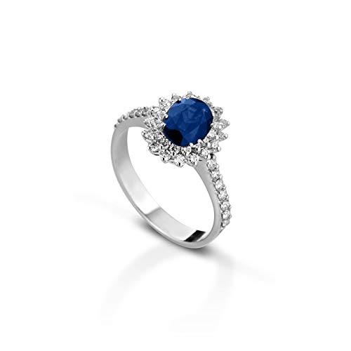 DE GIORGIO GIOIELLERIA Anillo de oro blanco de 18 quilates con diamantes y zafiro central CT 1.23, joya DE GIORGIO GIOIELLERIA Anillo de oro blanco de 18 quilates con diamantes y zafiro central CT 1.23, joya