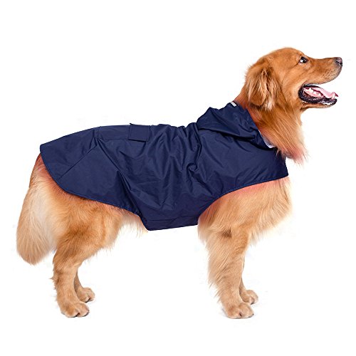 Decdeal - Chubasquero con Gorro para Perro Grande, Azul Oscuro Decdeal - Chubasquero con Gorro para Perro Grande, Azul Oscuro