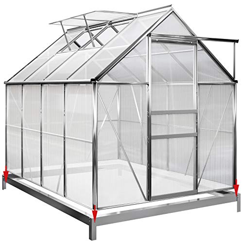 Deuba Invernadero de policarbonato Transparente con tragaluces y Base 7,6m³ Jardín huerto Cultivo de Plantas Verduras