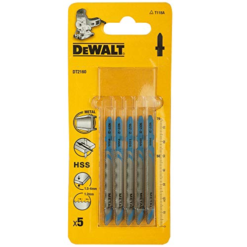 DEWALT DT2160-QZ - Hojas de sierra de calar HSS, longitud: 76mm, paso de diente: 1.2mm, para cortes rectos en metales finos, metales no ferrosos, aluminio y planchas metálicas de 1,5 a 4mm de espesor