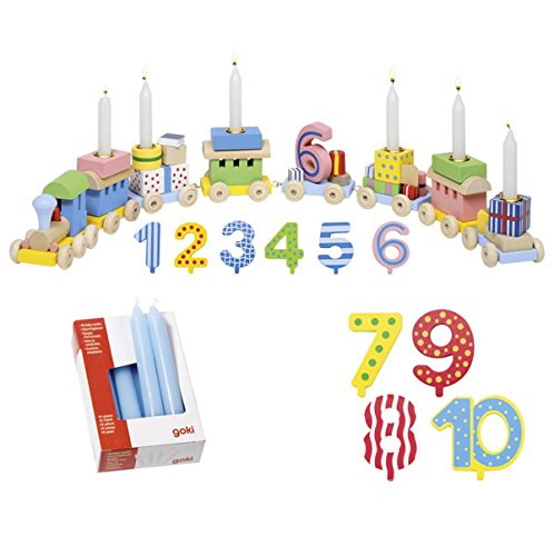 Die LuLuGoS Goki Tren con Números de Cumpleaños, 1 – 10, Juego de 10 velas Azules