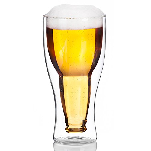 Dimono® - Jarra de cerveza con doble pared, de cristal, Einzel