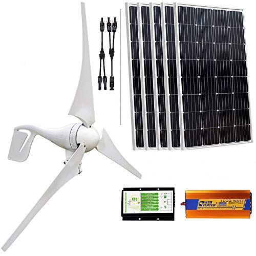 ECO-WORTHY 900 W Panel Solar y de viento turbina recargable Kit de carga: 400 W viento generador controlador de carga con palo + 5pcs 100 W Poly paneles solares + 1000W Off inversor de carga MPPT grid ECO-WORTHY 900 W Panel Solar y de viento turbina recargable Kit de carga: 400 W viento generador controlador de carga con palo + 5pcs 100 W Poly paneles solares + 1000W Off inversor de carga MPPT grid