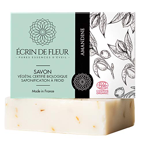 Écrin De Fleur - Jabón Orgánico de Almendra, Hecho a Mano con Aceite de Almendra y Flor de Caléndula, Pieles Sensibles, Ingredientes Naturales, Apto para el Lavado de las Manos, Cara y Cuerpo.100g