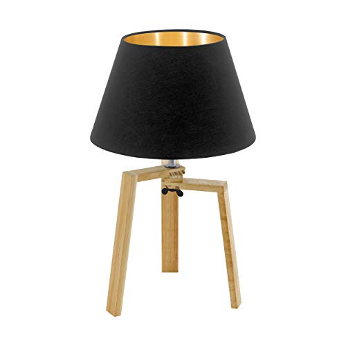 EGLO Chietino - Lámpara de mesa (1 foco, diseño Nature Design, madera, tela y acero, negro, dorado, natural, casquillo: E27, incluye interruptor)