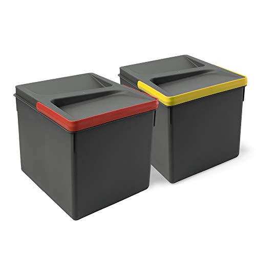 EMUCA - Cubos de Basura, Cubos de Reciclaje para Base Recortable, Juego de 2 contenedores de Alto 216mm y Capacidad 12 litros