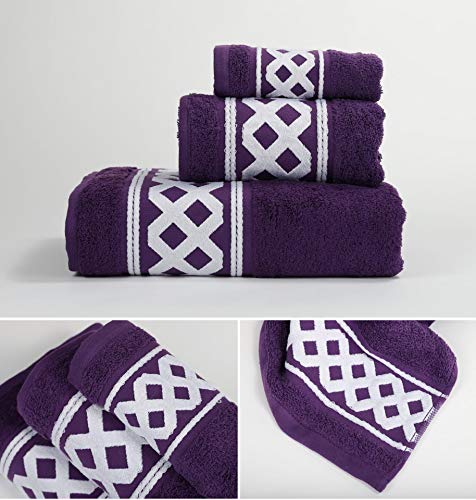 Energy Colors Textil - Hogar - Cenefa Siria - Juego de Toalla 3 Piezas 100% Algodón de 500 Gramos Ducha Lavabo y Vidé (Morado) Energy Colors Textil - Hogar - Cenefa Siria - Juego de Toalla 3 Piezas 100% Algodón de 500 Gramos Ducha Lavabo y Vidé (Morado)