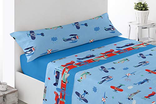 Energy Colors Textil - Hogar - Kid Bed - Juego Sábanas Cama 90 Térmicas Tipo Pirineo Polar 3 Piezas Invierno Otoño (Helicoptero)