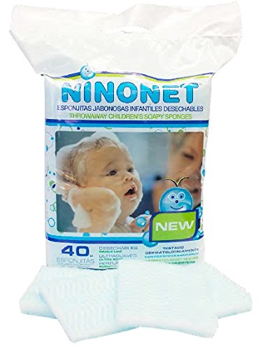 Esponjas jabonosas desechables infantiles NINONET®. Paquete con 40 esponjas especiales para las pieles sensibles del bebé