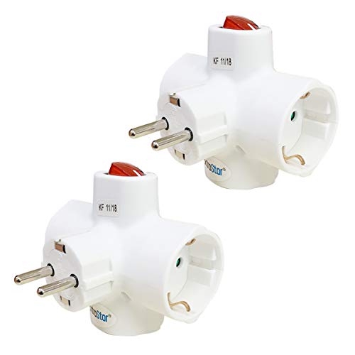 Extrastar Adaptador triple con enchufe schuko y interruptor luminoso 16 A 250v 3680W 2 paquetes Extrastar Adaptador triple con enchufe schuko y interruptor luminoso 16 A 250v 3680W 2 paquetes