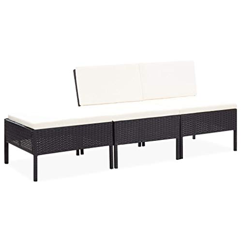 Festnight Set de Muebles de Jardín Juego de Sofás para Jardín con 2 Sofás de Centro 1 Reposapiés 2 Cojines de Respaldo 3 Cojines de Asiento Ratán Sintético Negro y Blanco Crema