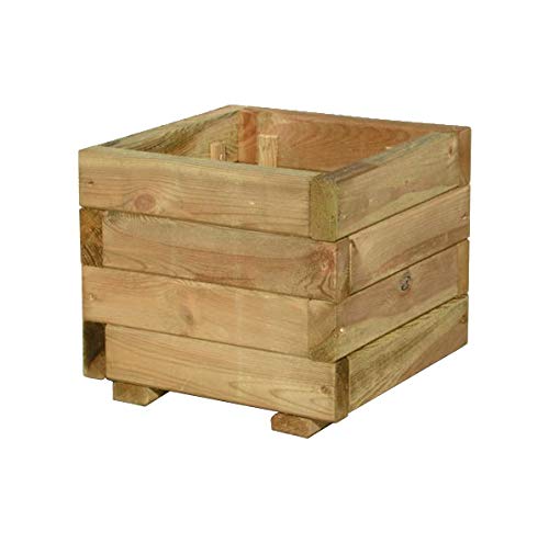 FKL Jardinera de madera para jardín o terraza, macetero de madera, macetero de madera, macetero verde impregnado, listo para montar, D23 (30 x 30 x 24 cm)