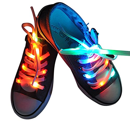 fourHeart Nylon Cordones LED luminoso de Zapatos 3 Modos Brillante para Disco Danza Fiestas Hip-hop (Vistoso)