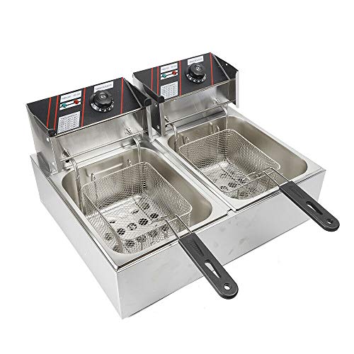 Freidora eléctrica doble de 5000 W, 12 L, depósito doble para freír eléctrico, freidora, horno de grasa, cocina de acero inoxidable, regulador de temperatura Freidora eléctrica doble de 5000 W, 12 L, depósito doble para freír eléctrico, freidora, horno de grasa, cocina de acero inoxidable, regulador de temperatura
