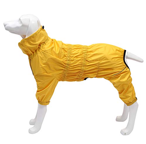 Geyecete Traje de pantalón de 1/2 pierna, impermeable para perros con alta resistencia al agua reflectante de cuatro patas de lluvia para cachorros pequeños, medianos y amarillos-XL
