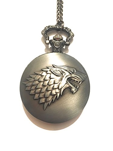 giulyscreations Casa Stark - Collar con reloj de metal sin níquel, funciona con juego de Tronos, el lobo y el invierno, ideal para cosplay