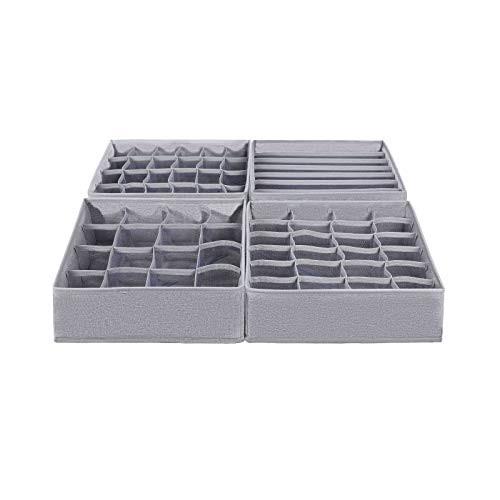 GoMaihe Organizador Cajones 4 Pcs, Organizador Ropa Interior de Cajones, Organizador Armario, Plegable Ropa Interior, Sujetador, Corbata, Pañuelo Seda, Pañuelo, Calcetines, Ropa Bebé, 32*32*10cm(Gris)