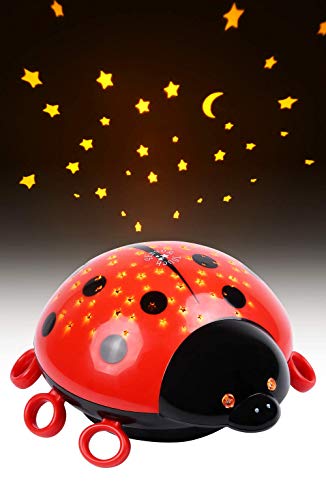 HEITECH LED Proyector estrellas Mariquita - Luz nocturna LED con sensor táctil y de juego de colores - Ayuda para dormir con luz de estrellas para bebés y niños - Proyector de estrellas, lampara