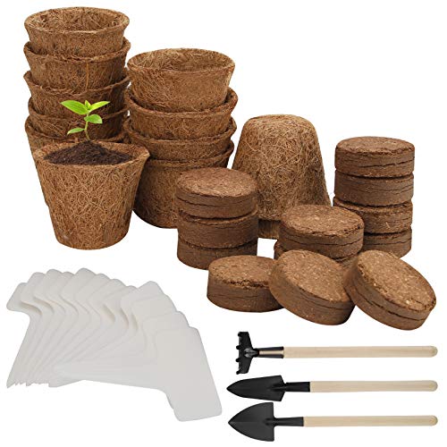 Herefun 39 Piezas Kit de Cultivo de Plantas, Macetas Biodegradables, Kit de Inicio Cultivo con Etiquetas de Plantas y Suelo de Pellet de Coco, Kit de Jardinería para Plántulas Jardinería Plantas