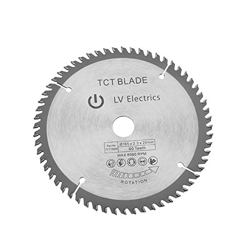 Hoja de sierra circular TCT de 165 mm, disco de corte giratorio de plata para corte de madera, 60 dientes + 1 anillo de reducción