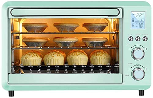 Horno eléctrico de 30L, Horno Multifunción Smart Multifunción verde 1500W Control de temperatura de la frecuencia de la Frecuencia de la Frecuencia y el panel LED, Parrilla Bakeware y placa de escoria