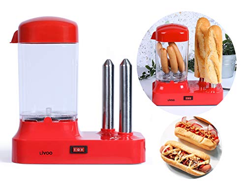 Hot Dog Maker para 6 salchichas, máquina de perritos calientes con recipiente de calor extraíble, calentador de salchichas con pinchos de acero inoxidable para calentar panecillos