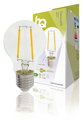HQ - Bombilla LED de filamento (E27, Regulable, A60, 5,1 W, 470 LM, 2700 K)