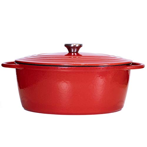 HUABANG Horno Holandés, Olla Ovalada Hierro Antiadherente, Utensilios Cocina Revestimiento Esmalte con Tapa para Inducción, Eléctrico, Compatible con Gas y Horno (Rojo, 29CM)