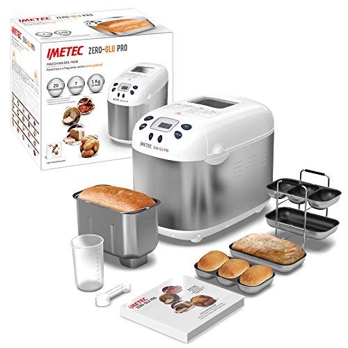 Imetec Zero-Glu PRO Máquina de pan y pasteles, 20 programas automáticos / 11 sin gluten, 7 accesorios, 3 formas diferentes, inicio programable, libro de recetas
