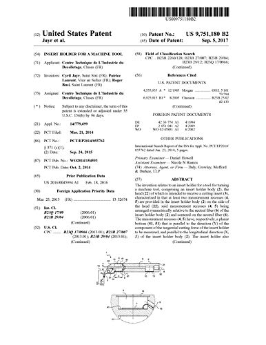 Insert holder for a machine tool: United States Patent 9751180 (English Edition)