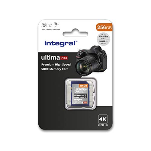 Integral - Tarjeta SD de 256 GB (4 K, Alta Velocidad, SDXC, hasta 100 MB/s, V30, UHS-I, U3) 256 GB. 256 GB