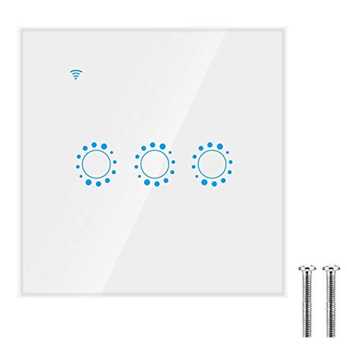 Interruptor táctil inalámbrico WIFI inteligente de 3 vías, interruptores de luz de pared con control remoto de APLICACIÓN de voz, soporte de función de sincronización ALEXA ECHO, G-HOME(blanco)