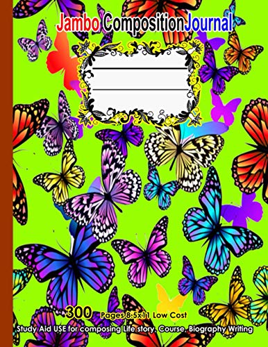 Jambo Composition Journal: 300 Page 8.5x11 Lined White Notebook | Home & School Journal Low Cost | Bumper High Quality | Pink, Yellow, Indigo & Black ... girls | Writing Notes at Home, Junior School