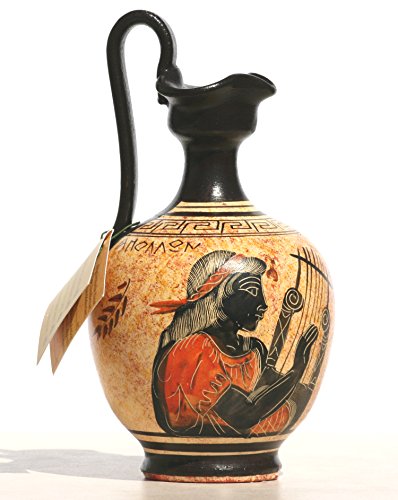 Jarrón griego de cerámica de figura negra, maceta de cerámica pintada con dios griegos Apolo 6,7 pulgadas