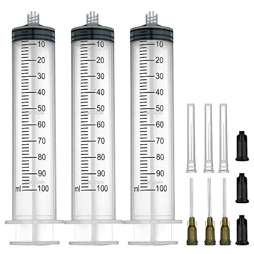 Jeringas de 100 ml con 14 G x 25,4 mm, punta roma y tapas de almacenamiento (Luer Lock), 100ml w/o Tube X 3