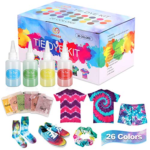 johgee Tie Dye Kit 177 - Kit de pintura textil para niños y adultos, 150 gomas elásticas, 2 manteles reutilizables, 10 pares de guantes, 10 delantales y 5 embudos