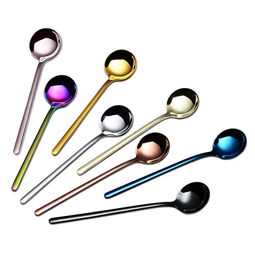 JTOOYS Juego de 8 cucharillas de café de acero inoxidable 304, cucharas de postre de 13,8 cm, cucharas de titanio pulido (8 colores)