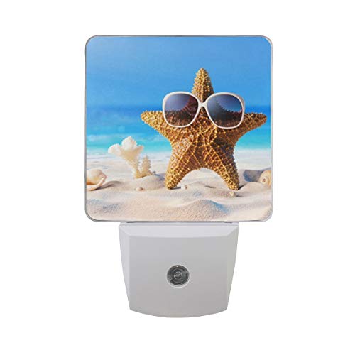 Juego De 2 Estrellas De Mar Con Gafas En Sunny Beach Con Sensor Automático Seashell Blue Sky Ocean