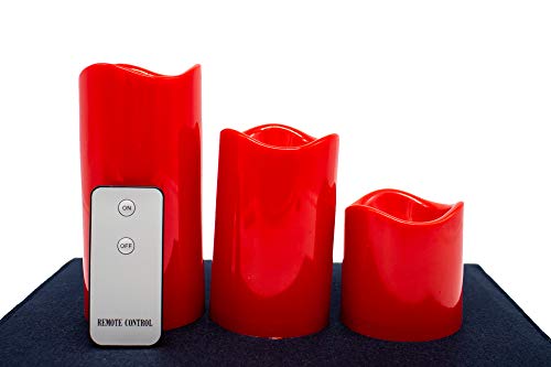 Juego de 3 velas LED de plástico con mando a distancia, románticas velas LED rojas, velas de Navidad (color rojo)