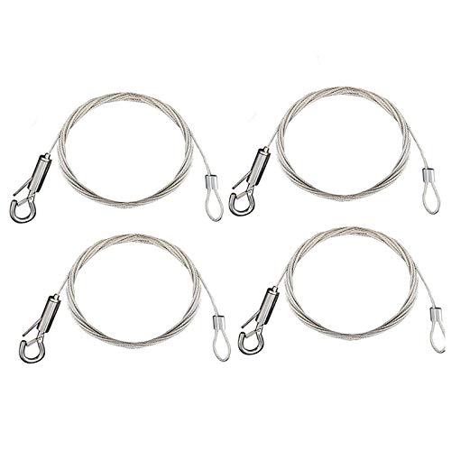 Juego de 4 abrazaderas de cuerda de alambre de acero inoxidable con gancho de bloqueo para colgar discos para paneles de luz, para colgar cuadros y lámparas de bricolaje – 2 m, máximo 20 kg Juego de 4 abrazaderas de cuerda de alambre de acero inoxidable con gancho de bloqueo para colgar discos para paneles de luz, para colgar cuadros y lámparas de bricolaje – 2 m, máximo 20 kg
