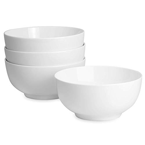 Juego De 4 Tazones De Porcelana De 600ml | Tazones blancos | Perfecto para postres, desayunos y sopas | M&W