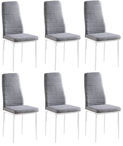 Juego de 6 sillas Yuri, tapizadas con tela gris, patas de color blanco, 97 x 40 x 40 cm Juego de 6 sillas Yuri, tapizadas con tela gris, patas de color blanco, 97 x 40 x 40 cm
