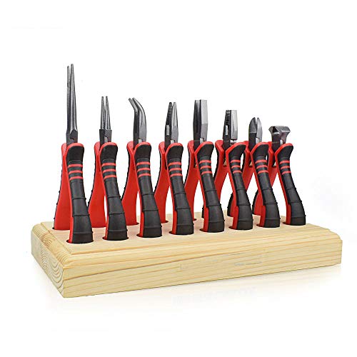 Juego de alicates para hacer joyas, alicates de 8 piezas con paleta de madera, NEWACALOX Mini 4.5 "Diagonal / corte / Lateral / Largo / Doblado / Plano / Redondo Kit de alicates de alambre de punta Juego de alicates para hacer joyas, alicates de 8 piezas con paleta de madera, NEWACALOX Mini 4.5 "Diagonal / corte / Lateral / Largo / Doblado / Plano / Redondo Kit de alicates de alambre de punta